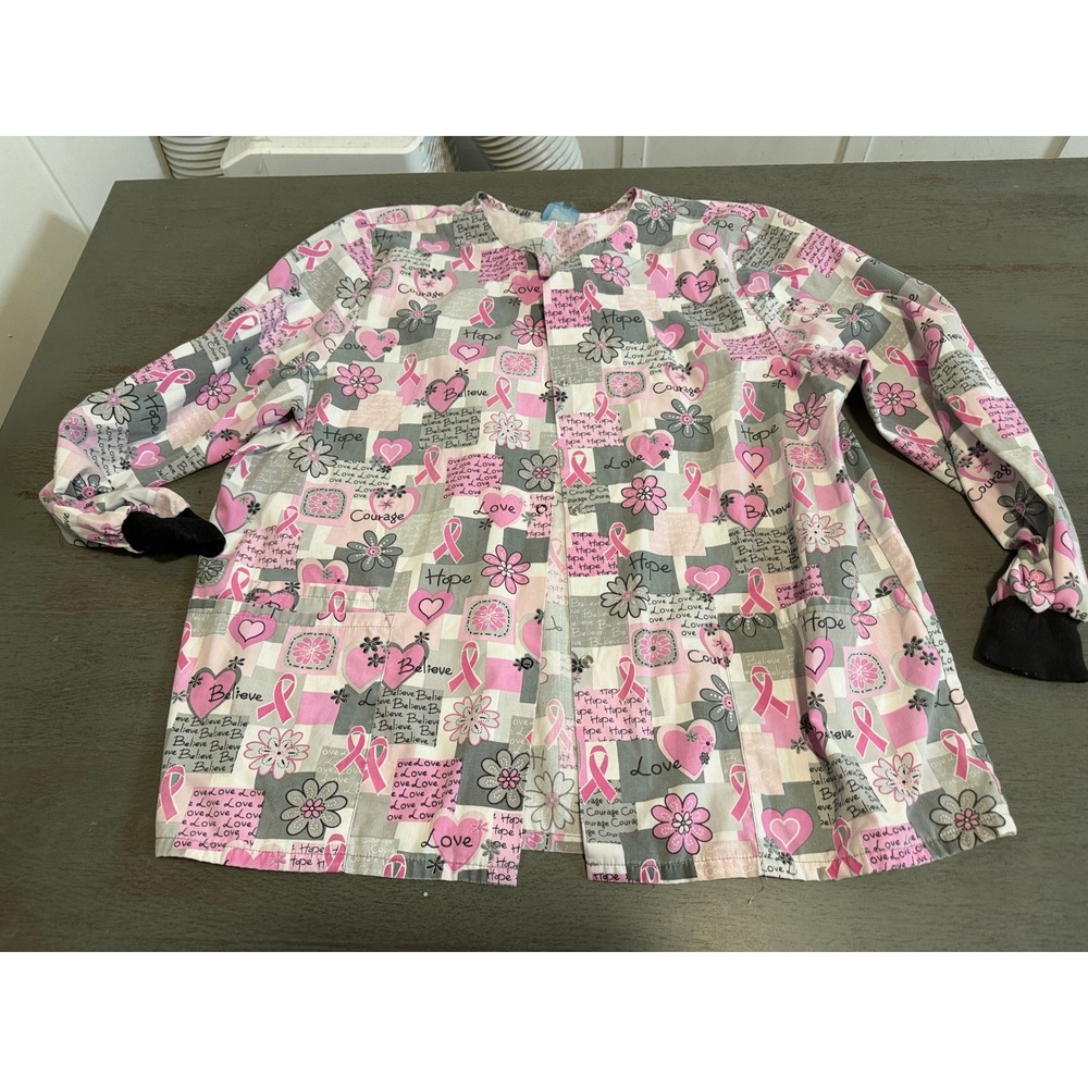 Scrub HQ Breast Cancer Awareness Pink Ribbon Scrub Jacket Long Sleeve XL